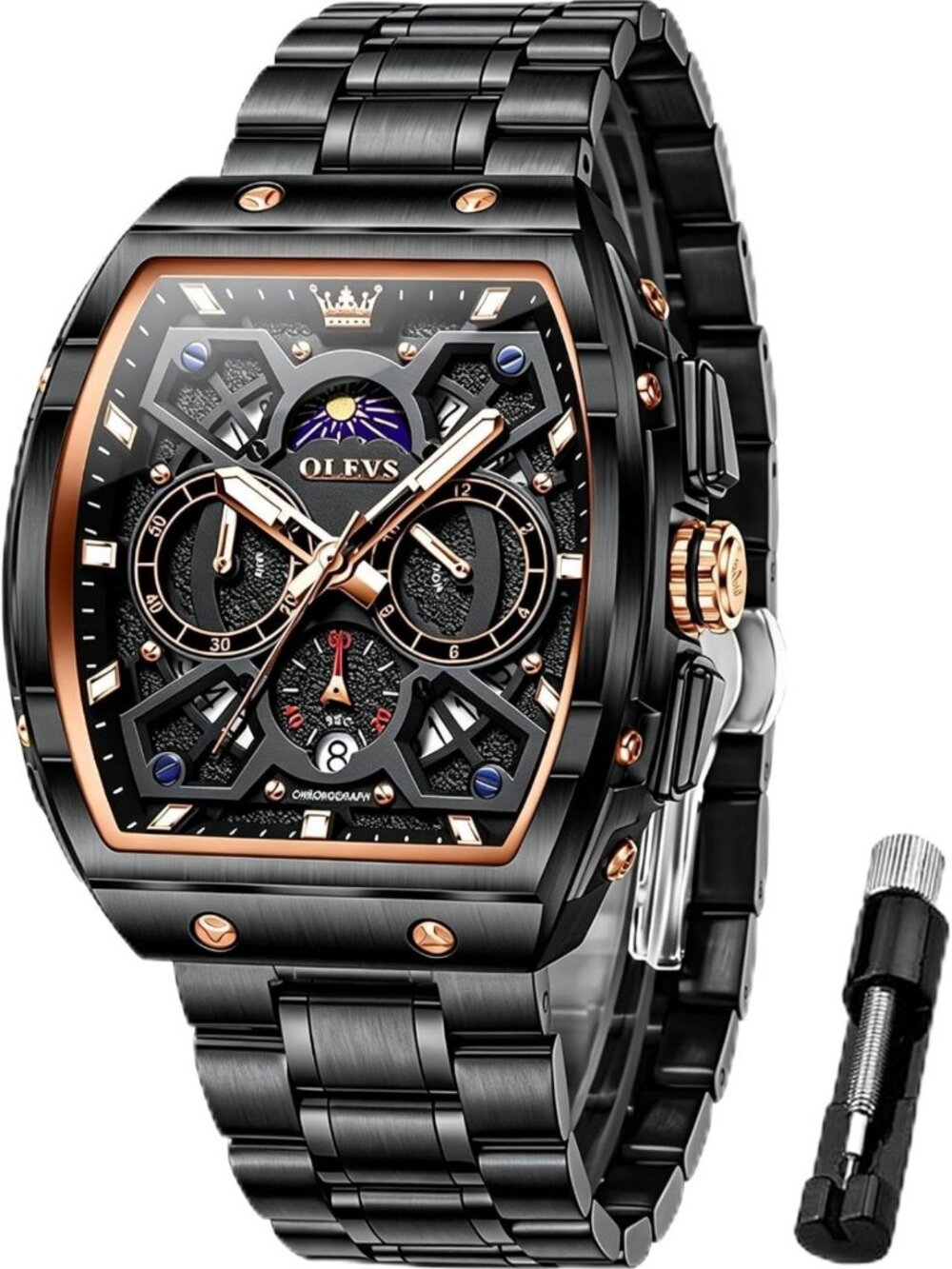 Luxury Men's Analog Quartz Watch - Waterproof Chronograph, Diamond Accents, Big